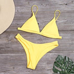 Load image into Gallery viewer, Brand Women Solid Bikini Set Sexy Bikinis Low Waist Swimwear Bathing Suit Summer Retro Swimsuit Female Yellow Beach Wear Biquini
