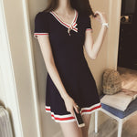Load image into Gallery viewer, New Preppy Style Knitting Dress Bow V-neck Short Sleeve Cute Dresses Preppy Student Uniforms Lolita Dresses