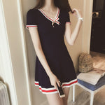 Load image into Gallery viewer, New Preppy Style Knitting Dress Bow V-neck Short Sleeve Cute Dresses Preppy Student Uniforms Lolita Dresses