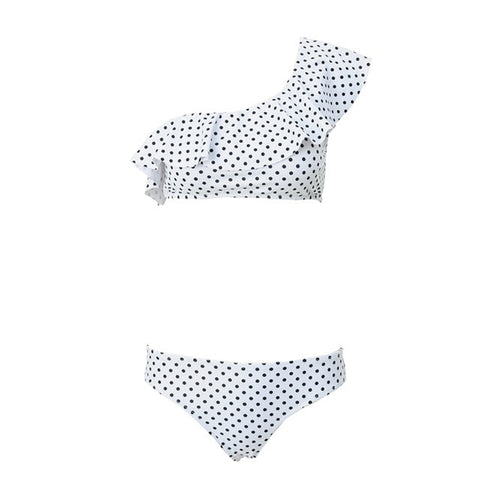 One Shoulder Bikini Tanga 2020 Two Piece Seperate Swimwear Swimsuit Women Dot Print Ruffle Bikini Set Bandeau Swim Suit
