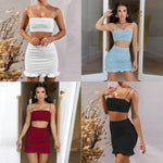 Load image into Gallery viewer, Mini Dress Women Two Pieces Split Falbala Hip Warp Club Dresses Hanging Strip Slash Neck Sexy Strapless Plicated Summer Beach
