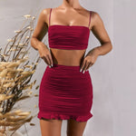 Load image into Gallery viewer, Mini Dress Women Two Pieces Split Falbala Hip Warp Club Dresses Hanging Strip Slash Neck Sexy Strapless Plicated Summer Beach
