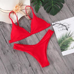 Load image into Gallery viewer, Brand Women Solid Bikini Set Sexy Bikinis Low Waist Swimwear Bathing Suit Summer Retro Swimsuit Female Yellow Beach Wear Biquini
