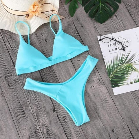 Brand Women Solid Bikini Set Sexy Bikinis Low Waist Swimwear Bathing Suit Summer Retro Swimsuit Female Yellow Beach Wear Biquini