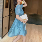 Load image into Gallery viewer, MISHOW 2020 Summer Female Casual Dresses V-Neck High Waist Solid Pleated Dress Women Puff Sleeve Sexy Vestidos MX20B1923
