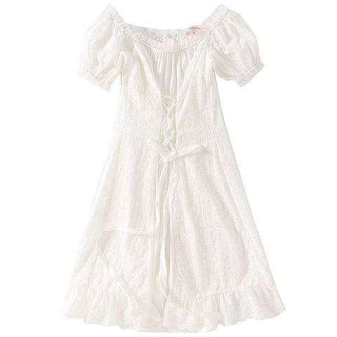 2018 Summer Dress bella hadid white Beach dress Slash Neck Ruffles Lace elegant Dresses off Shoulder A line Party dress boho